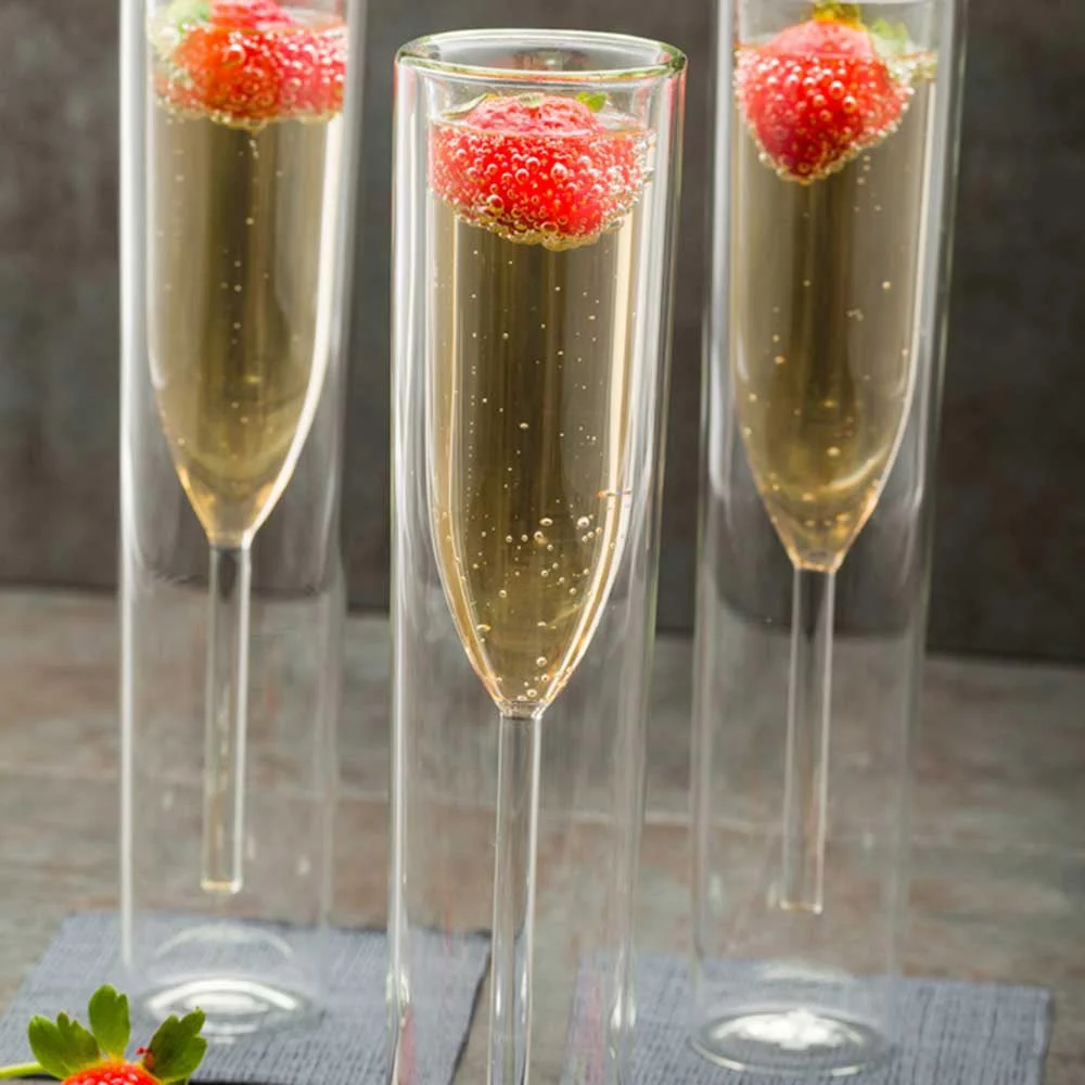 Glasses, Double Wall Champagne Flute, Clear 4 Ounce, 4 Ounce,1 - 10 COUNT