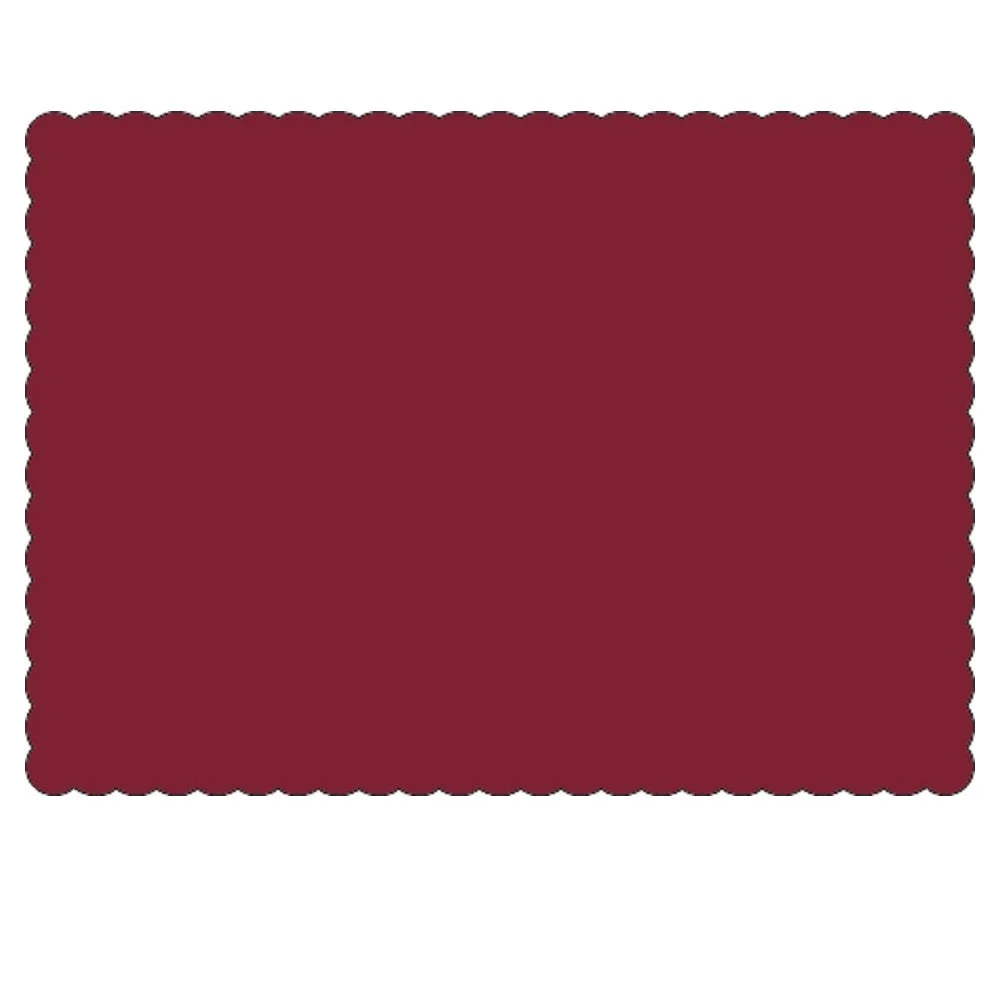 Placemats, 10 x 14 Inch, Paper, Maroon, Scalloped Border, Linen-Embossed,1 - 1000 COUNT