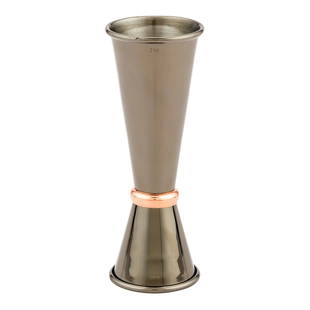 Jigger, Double, 1 & 2 Ounce, Black Plated, with Stainless Steel Interior & Copper Plated Ring, 2 Ounce,1 - 1 EACH