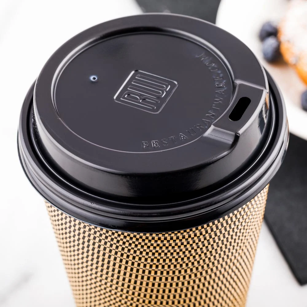 Lids, Hot Coffee, Plastic, Black, Polystyrene, for 8/12/16 Ounce Cups,1 - 500 COUNT
