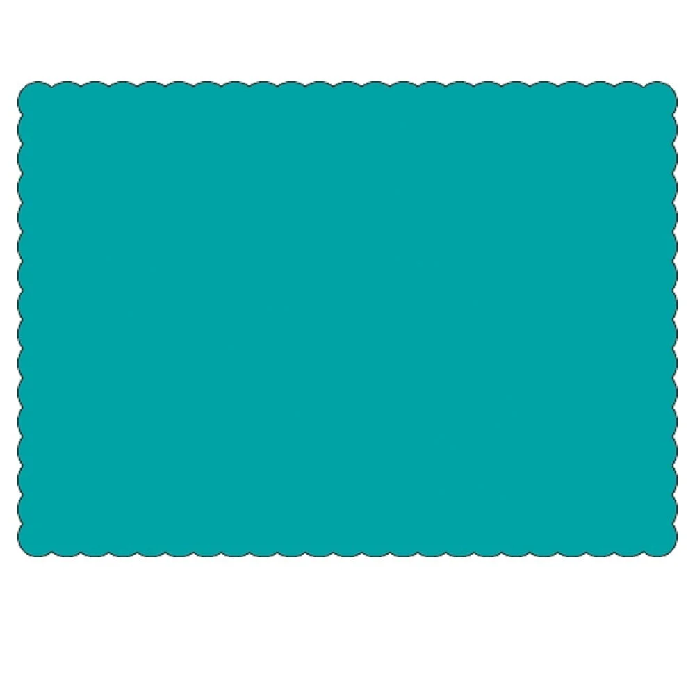 Placemats, 10 x 14 Inch, Paper, Teal, Scalloped Border, Linen-Embossed,1 - 1000 COUNT