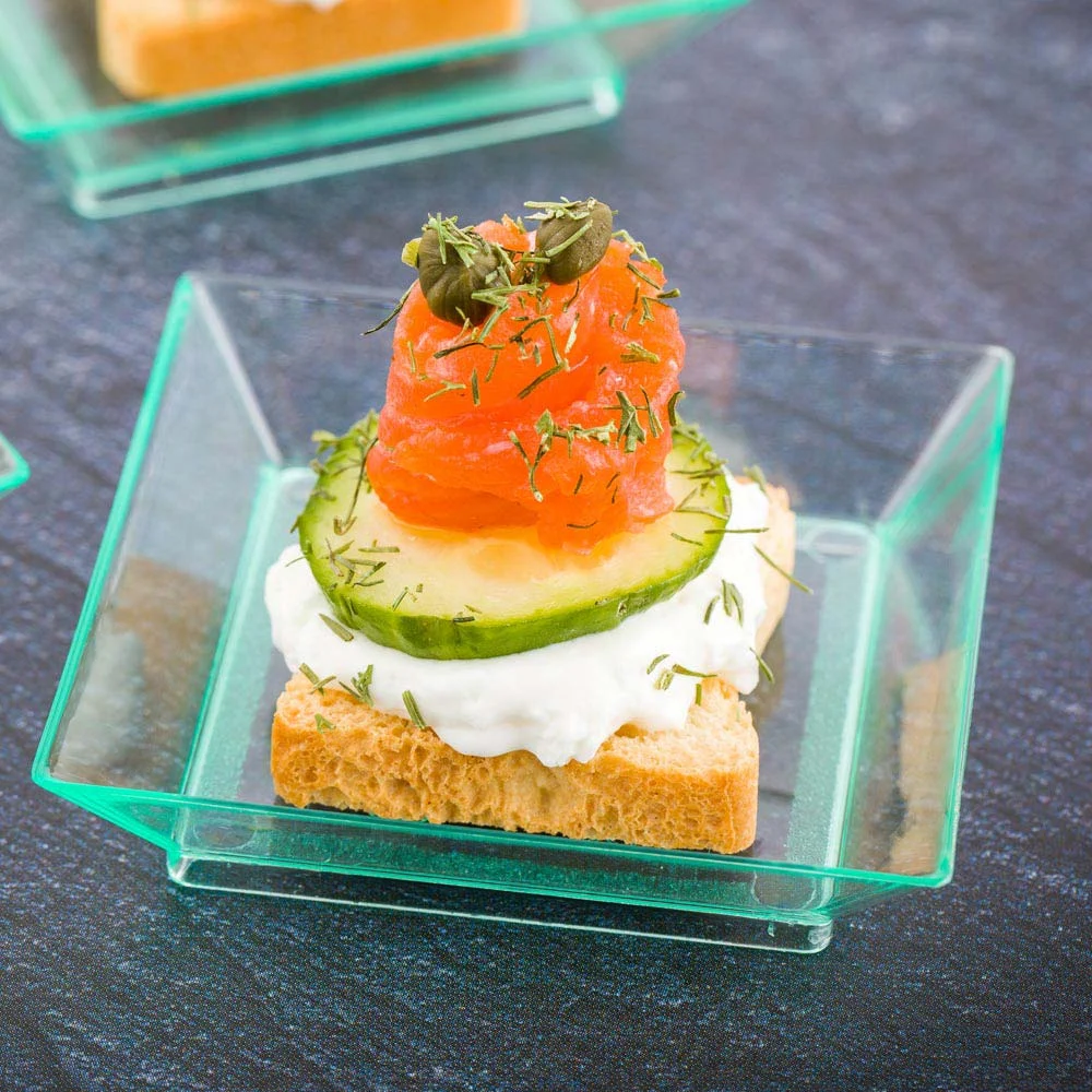 Plates, Appetizer, 2.5 Inch, Plastic, Sea Green Modern Design, Square, Heavyweight, 2.5 Linear Inch,1 - 100 COUNT