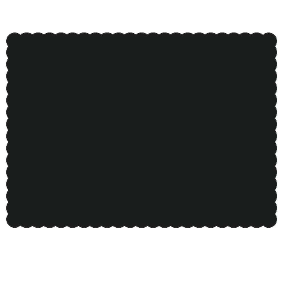 Placemats, 10 x 14 Inch, Paper, Black, Scalloped Border, Linen-Embossed,1 - 1000 COUNT
