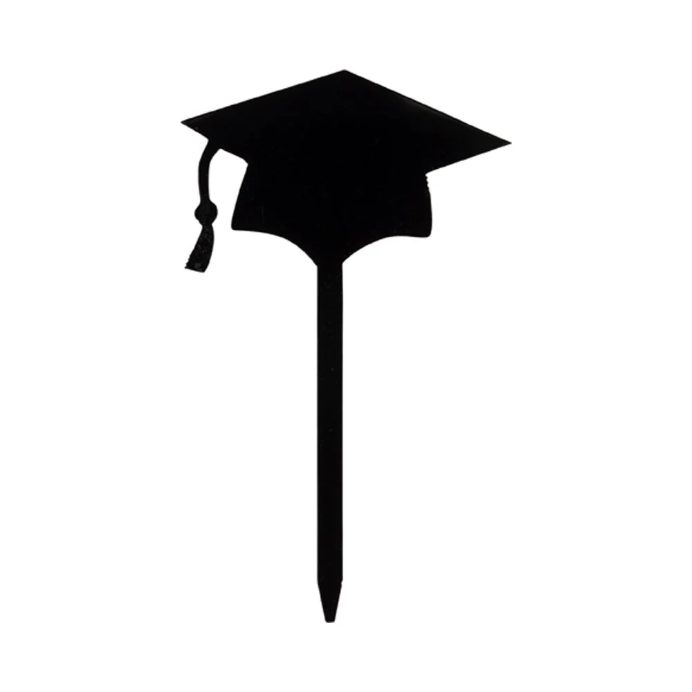 Cake Topper, Graduation, 3 x 1.5 Inch, Acrylic, Black, Cap & Tassle,1 - 100 COUNT