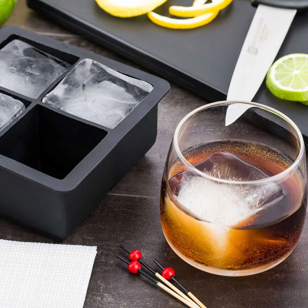 Trays, Ice, 4 Compartment, Square, Black, Silicone, 2 Linear Inch,1 - 1 EACH