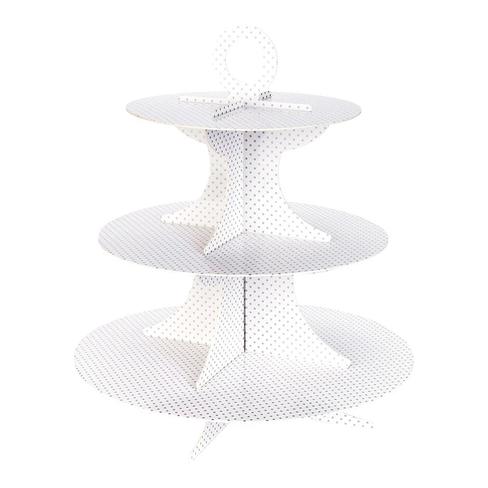 Cupcake Stand, 3-Tier, 13.5 x 13.5 x 14 Inch, Cardboard, White, with Gray Polka Dots,1 - 1 EACH