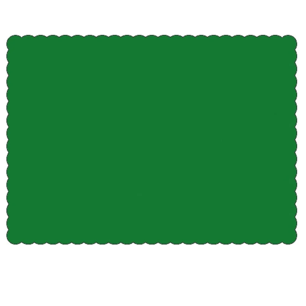 Placemats, 10 x 14 Inch, Paper, Dark Green, Scalloped Border, Linen-Embossed,1 - 1000 COUNT