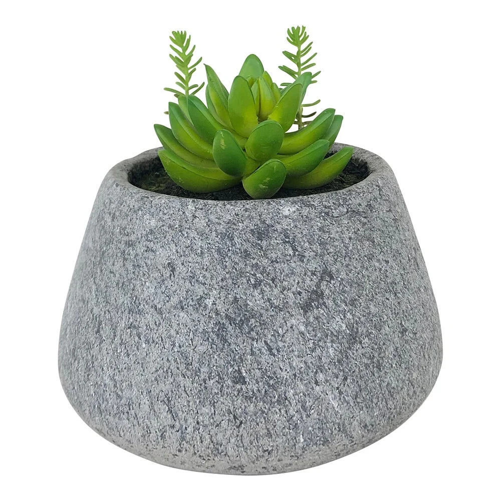 Table Art, Faux Succulent Arrangement, 6.5 x 6.5 x 7 Inch, Plastic, in Round Gravel Concrete Planter,1 - 1 EACH