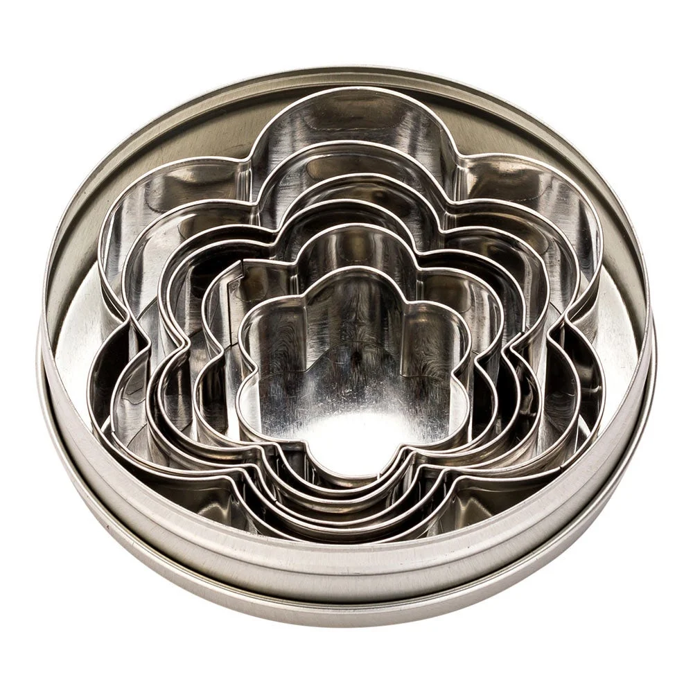 Cutter Set, Cookie, Pastry Tek 6-Piece, Flower, Metal, in Round Tin Box,1 - 1 EACH