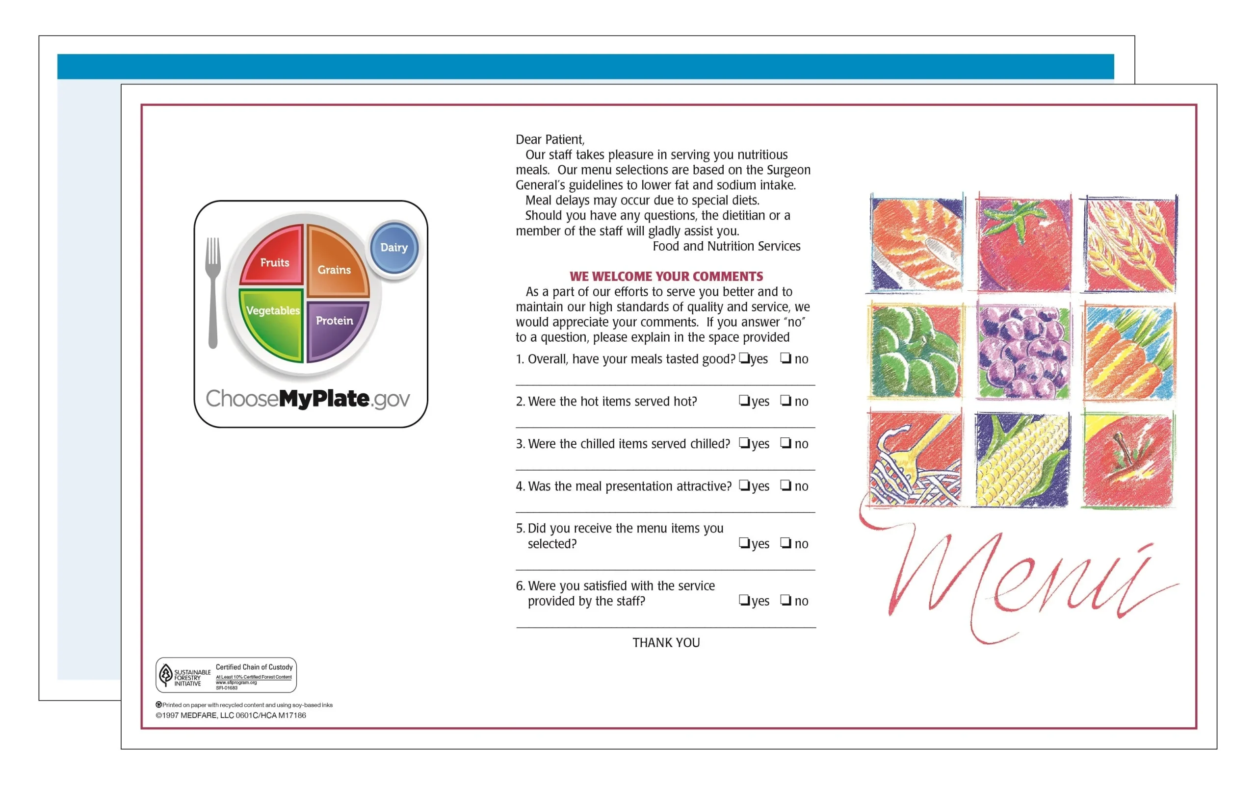 Menus, Blue, Blank, Market Medley,1 - 500 COUNT