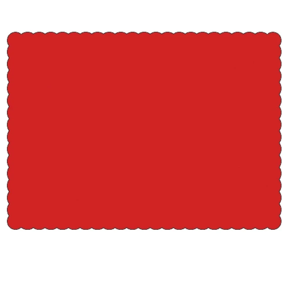 Placemats, 10 x 14 Inch, Paper, Red, Scalloped Border, Linen-Embossed,1 - 1000 COUNT