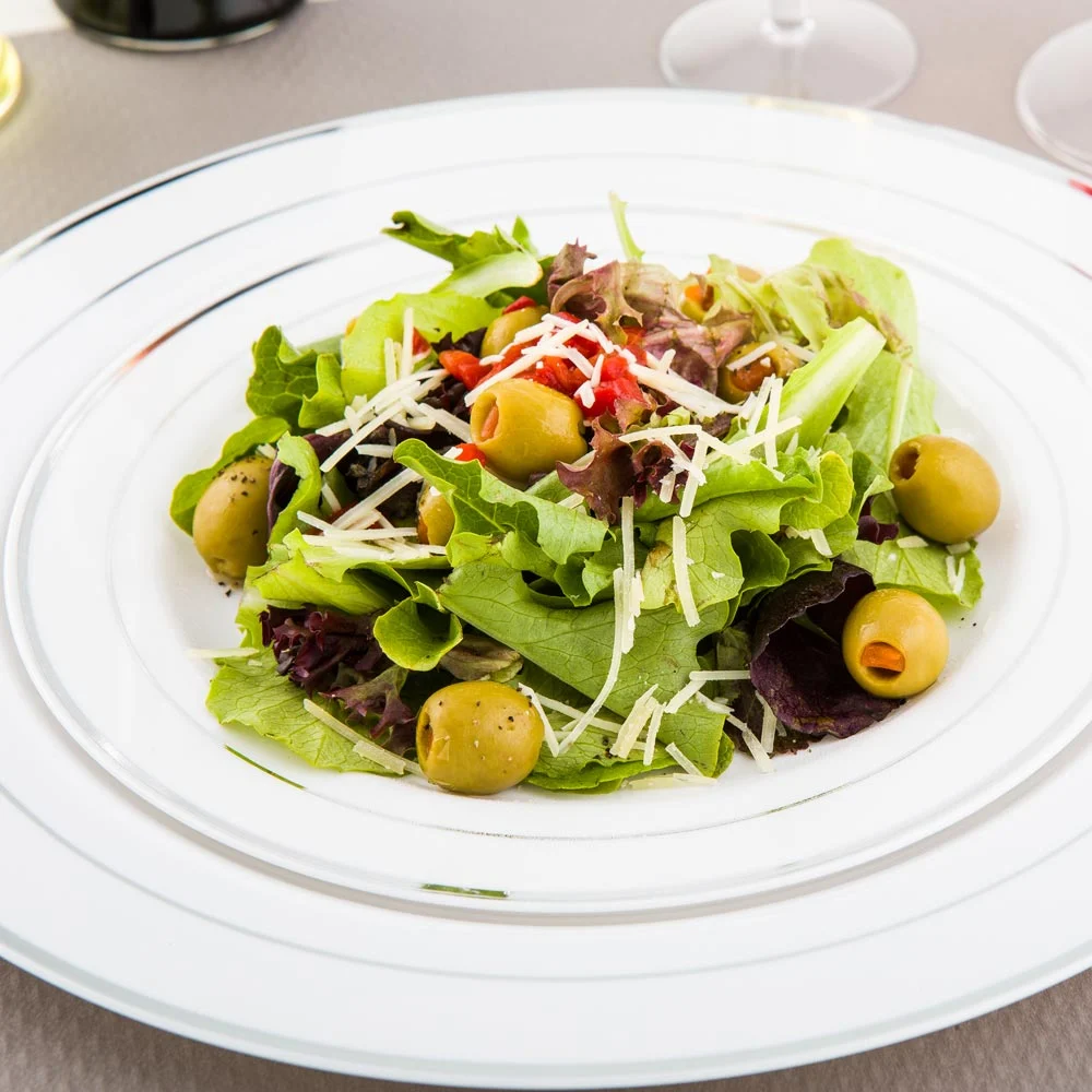 Plates, Dinner, 7.5 Inch, Plastic, Silver-Rimmed, Round, Heavyweight, 7.5 Linear Inch,1 - 100 COUNT