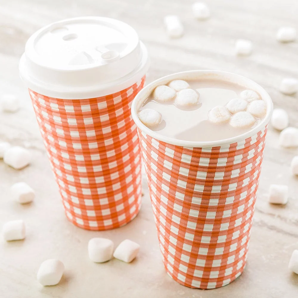 Cups, Hot, 16 Ounce, Paper, Red Picnic Check, Spiral Wall, 16 Ounce,1 - 500 COUNT