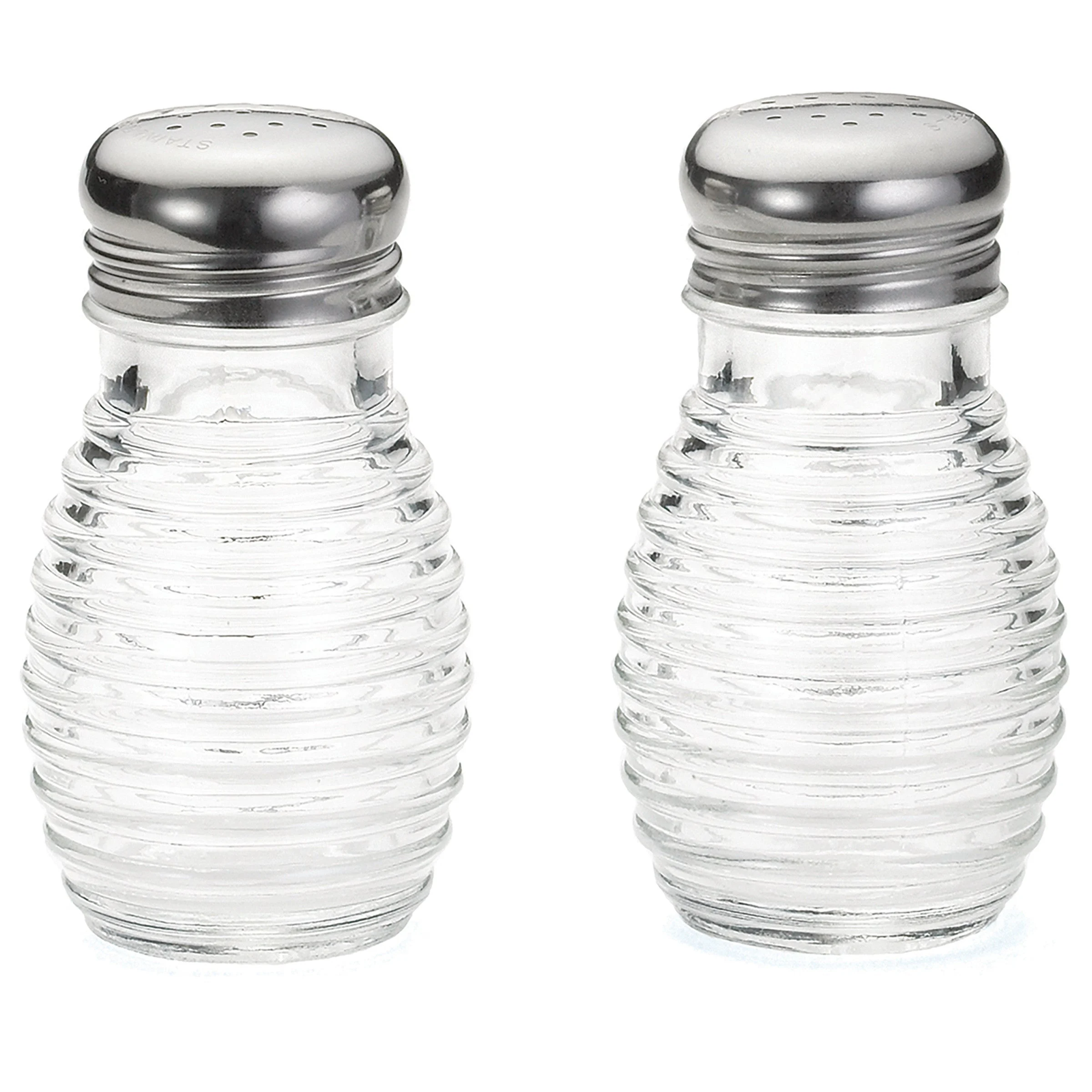 Shakers, Salt & Pepper, 2 Ounce, Beehive, Clear, Glass with Stainless Steel Tops,24 - 1 EACH