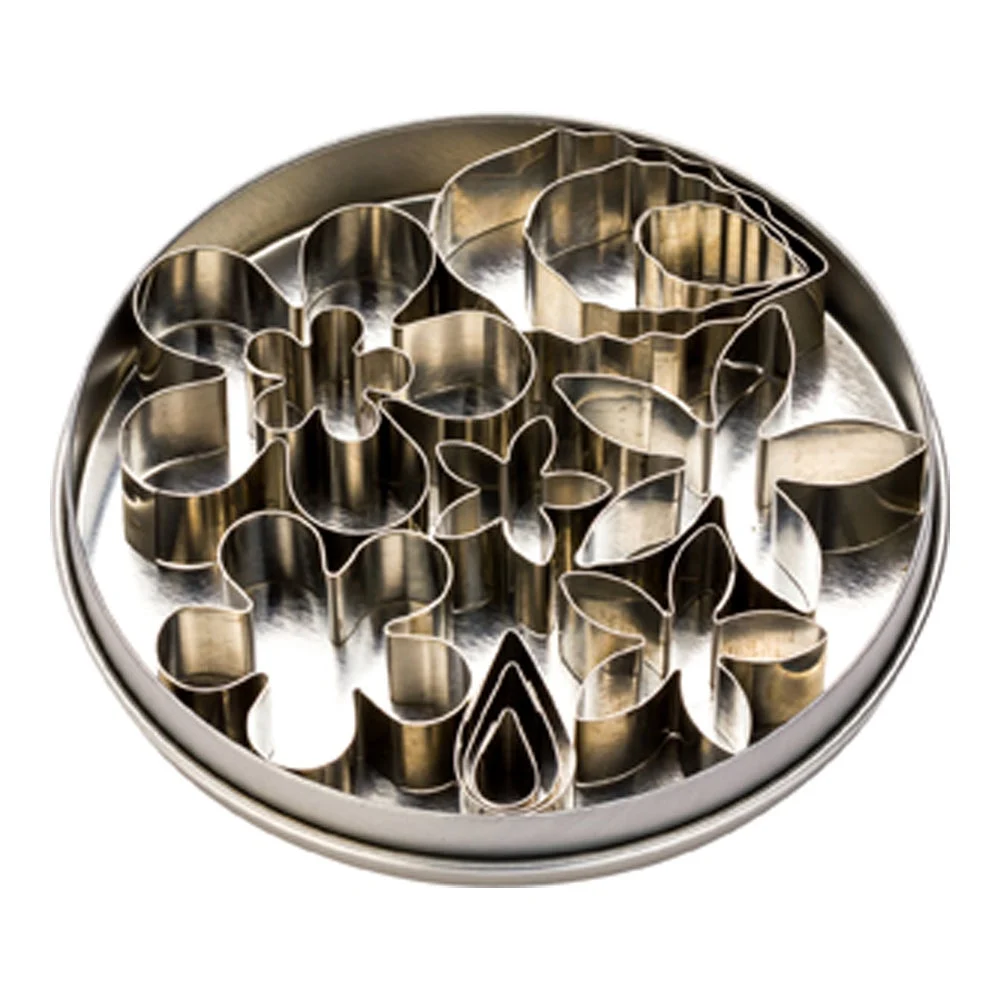 Cutter Set, Cookie, Pastry Tek 12-Piece, Flower & Leaf, Metal, in Round Tin Box,1 - 1 EACH
