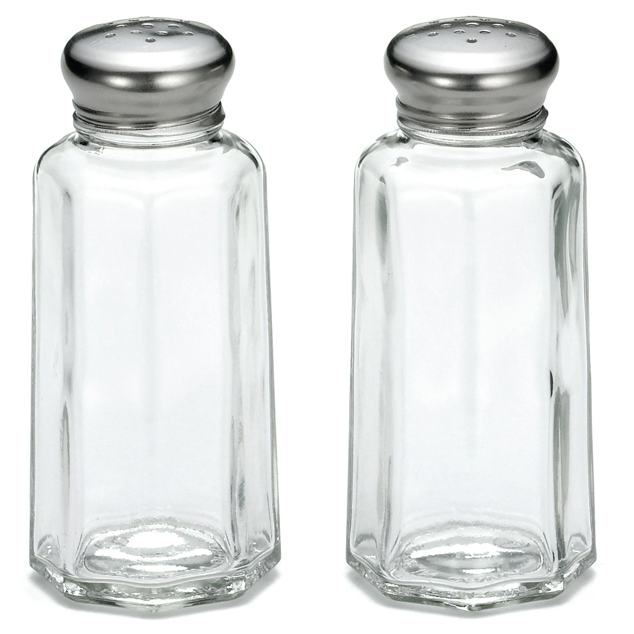 Shakers, Salt & Pepper, 2 Ounce, Paneled, Clear, Glass, with Stainless Steel Tops, 2 Ounce,24 - 1 EACH