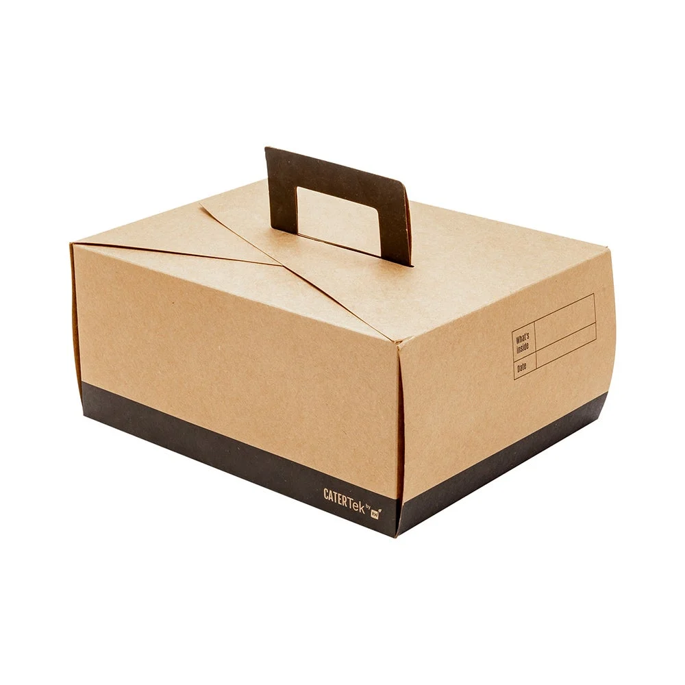 Containers, Lunch Box, 9 x 7 x 4 Inch, Paper, Kraft & Black, with Handle, Recyclable,100 - 1 EACH