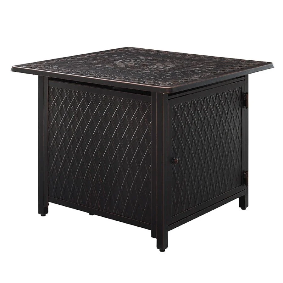 Fire Pit, Propane, Cartney 32 Inch, Raised, Antique Bronze Brushed Aluminum, Square, with Cover & Clear Fire Rocks, 37,000 BTU,1 - 1 EACH