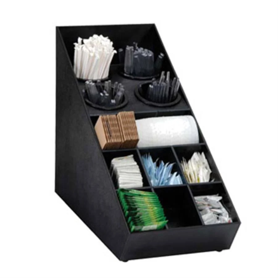 Holder, Flatware & Condiment, Adjustable, Countertop, Black, Polystyrene, with 4 Flatware & 9 Condiment Compartments,1 - 1 EACH