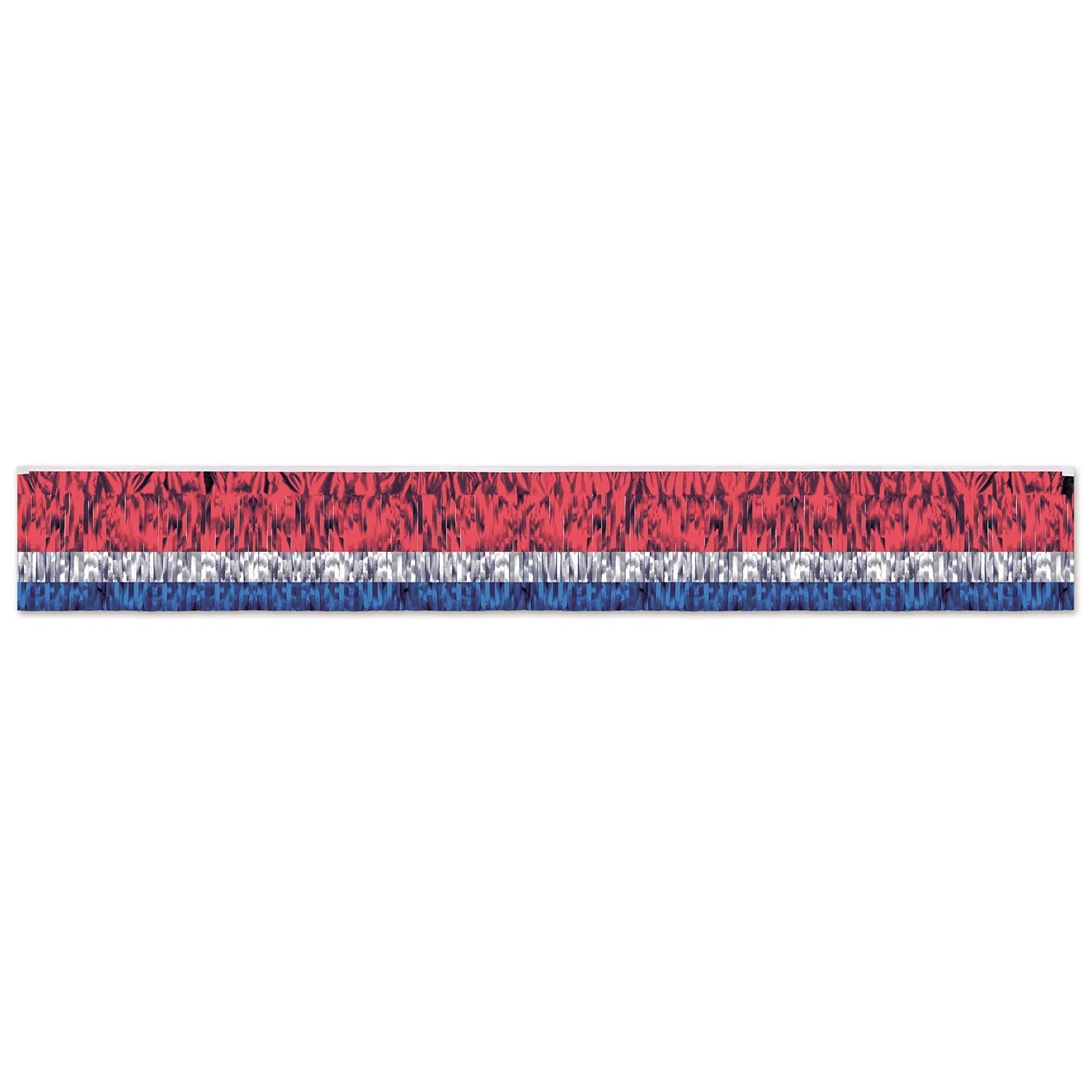 Decorations, Fringe Drape, 3-Ply, Metallic Red/White/Blue,1 - 6 COUNT