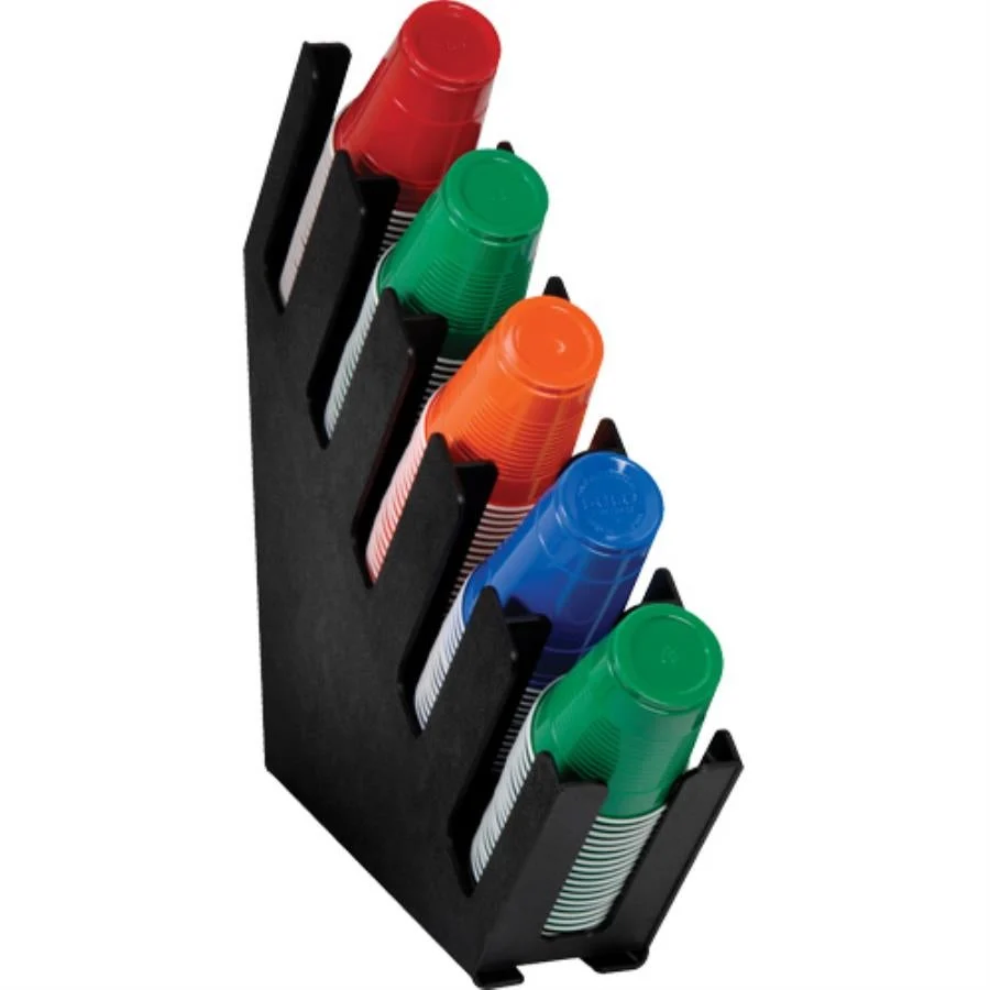 Holder, Cup & Lid, 5-Compartment, Black, Polystyrene, 23 x 5.25 x 24.5 Inch, for 6-44 Ounce Cups/Lids,1 - 1 EACH