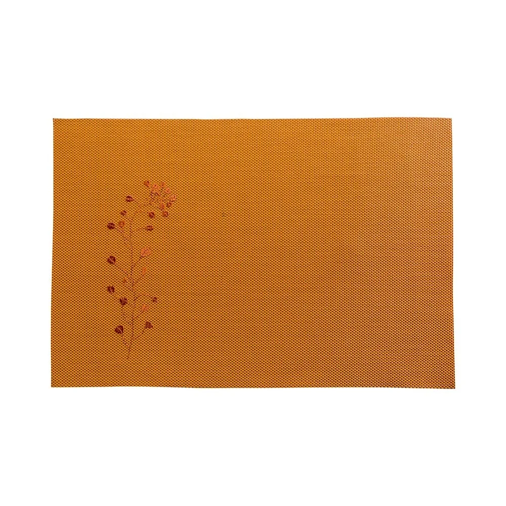 Placemats, 12 x 16 Inch, Carmel Mesh, Autumn Orange with Embroidered Blossoms, Woven Vinyl,1 - 6 COUNT