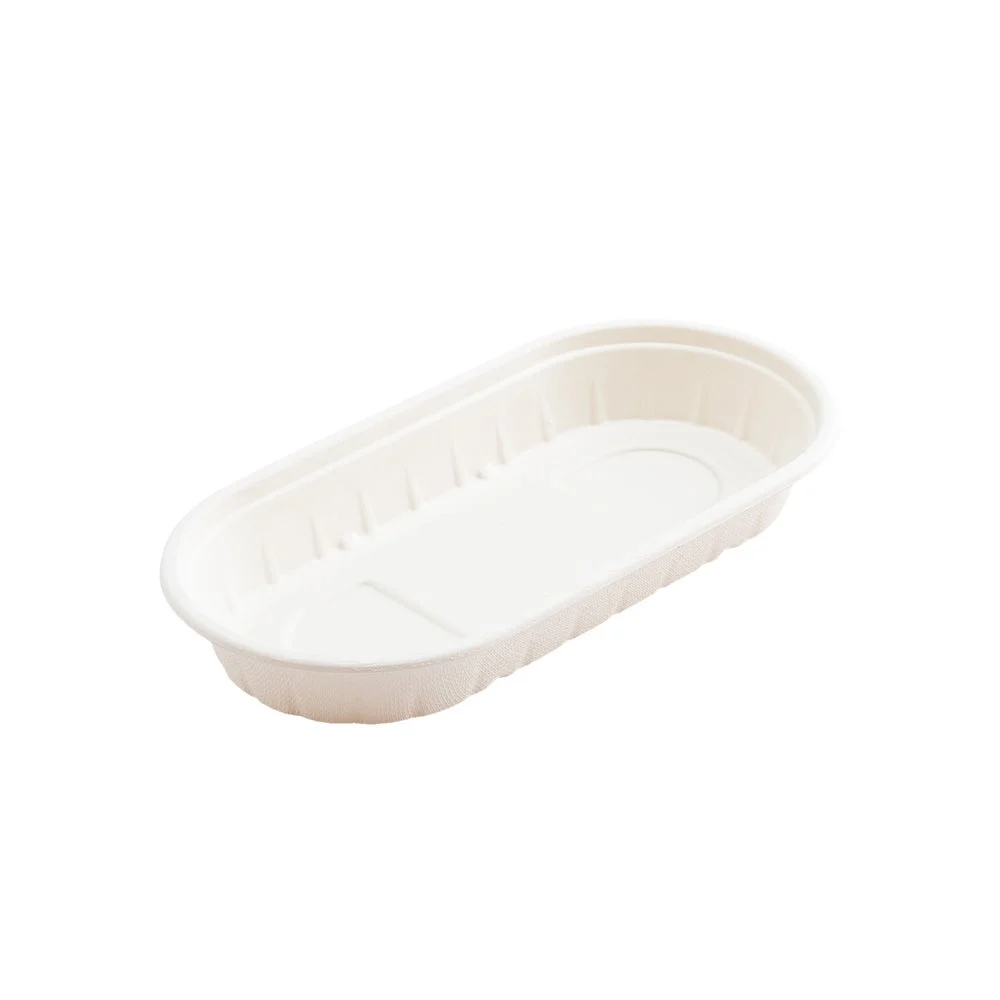 Containers, 17 Ounce, Sugarcane Bagasse, White, Oval, 9.50 x 4.75 x 1.25 Inch, Renewable & Compostable,1 - 100 COUNT
