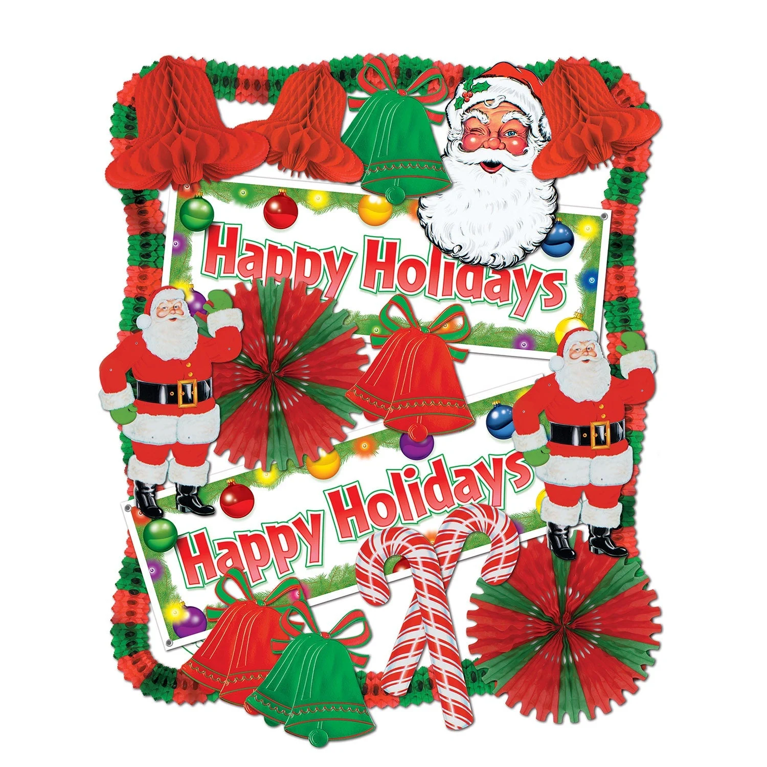 Decorating Kit, Party, Christmas, with Fan Tags/Tissue Bells/Santas/Candy Cane Cutouts/Christmas Bells/Fringe Banner/Garlands, 20 Pieces,1 - 1 EACH