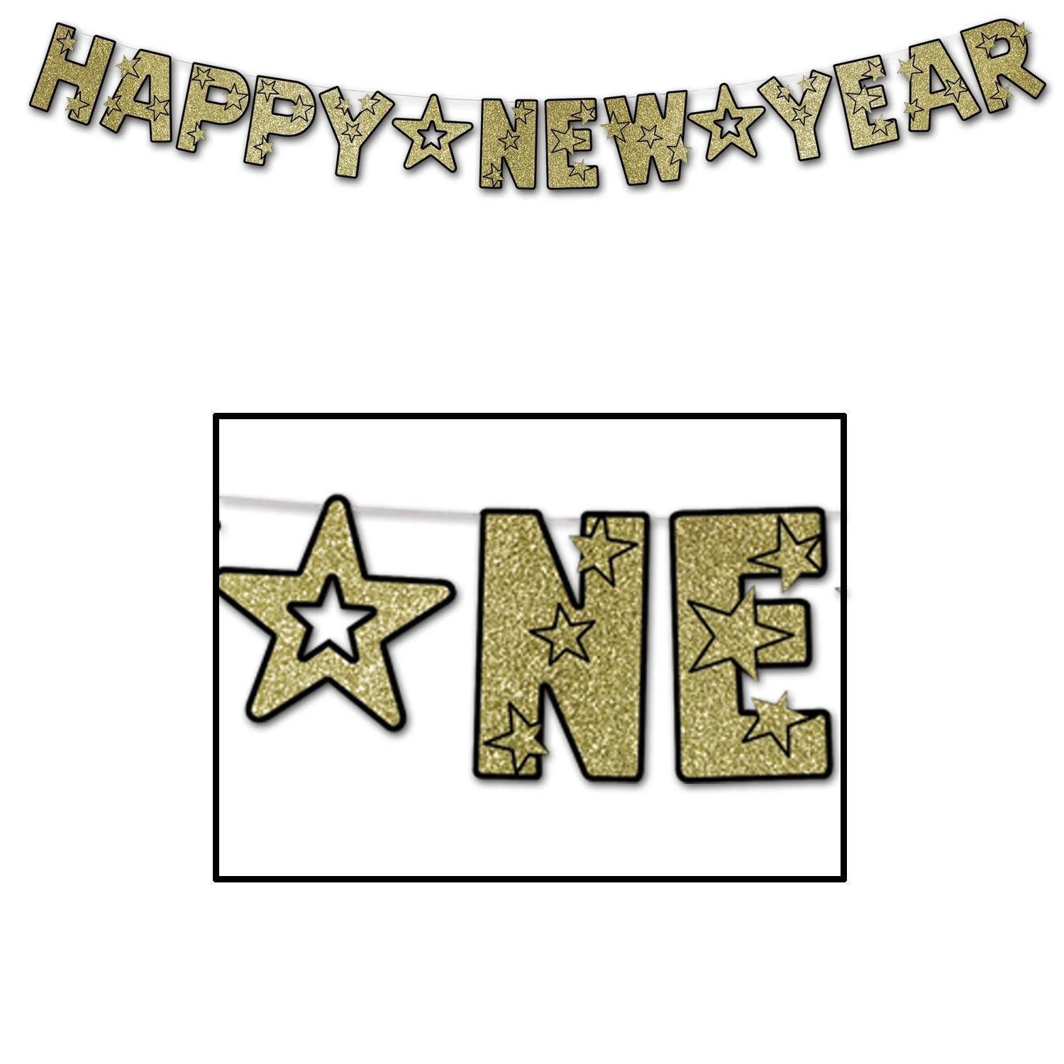 Streamers, Party, New Year, 8 Inch x  8 Foot, Paper, Gold & Black,12 - 1 COUNT
