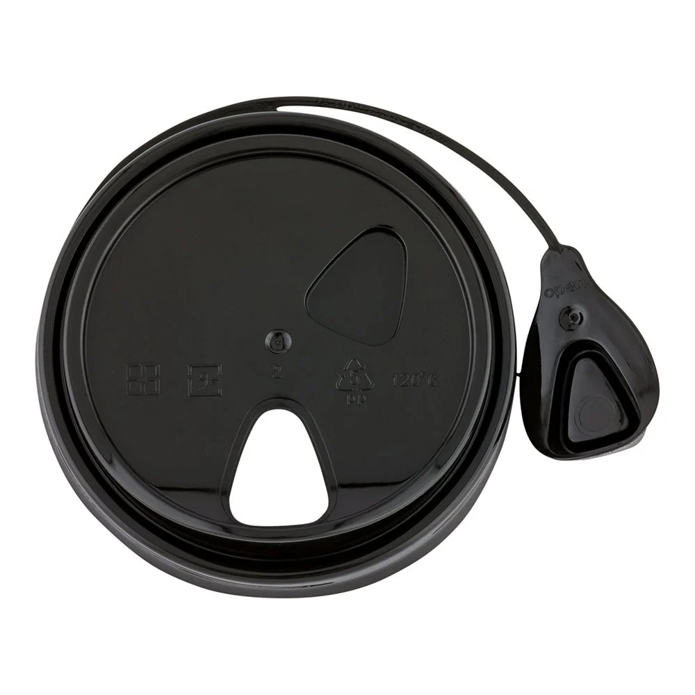 Lids, Low Dome, Pop Lock, Plastic, Black, Polypropylene, for 8/12/16/20 Ounce Cups, Recyclable,1 - 100 COUNT