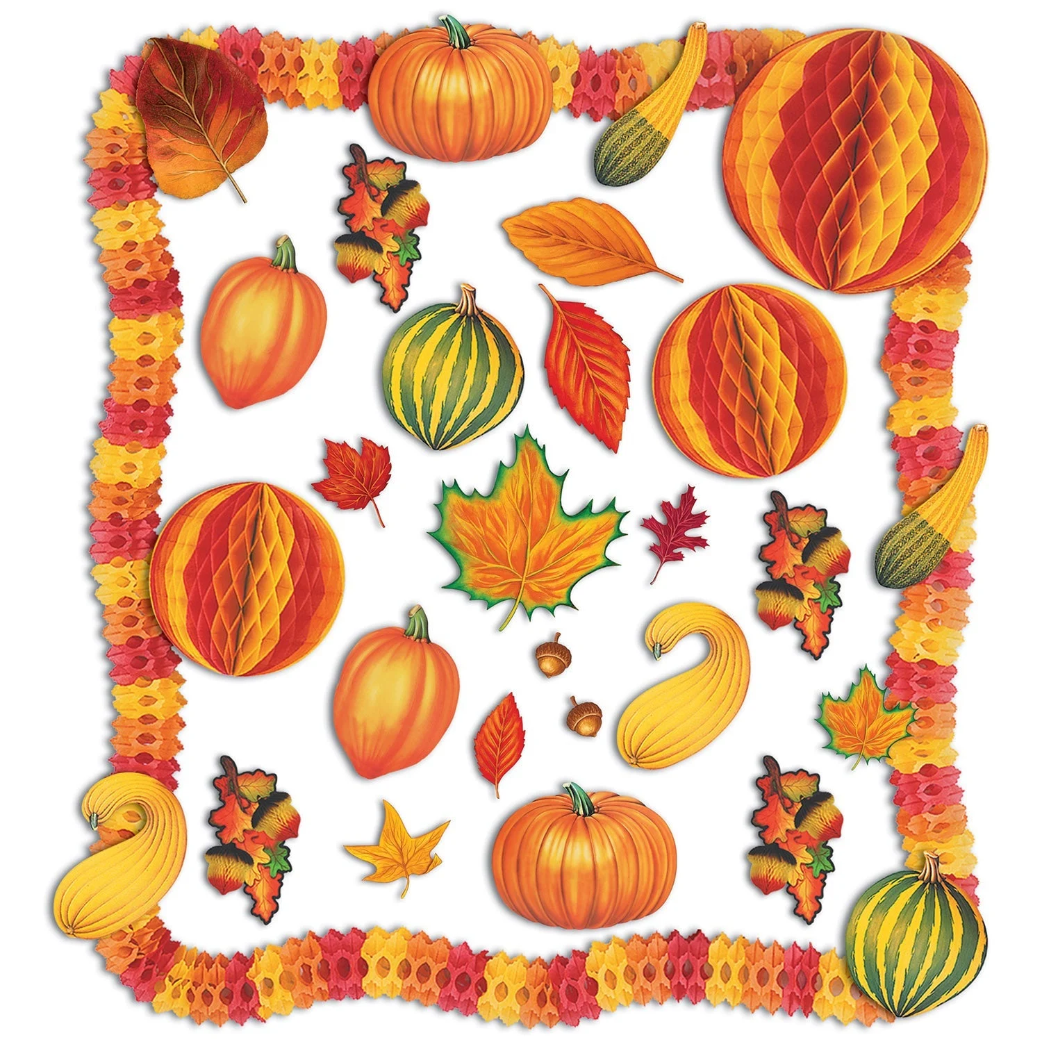 Decorating Kit, Party, Fall, with Tissue Balls/Tissue Corn/Tissue Acorns/Cutouts/Leaves/Garland, 28 Pieces,1 - 1 EACH