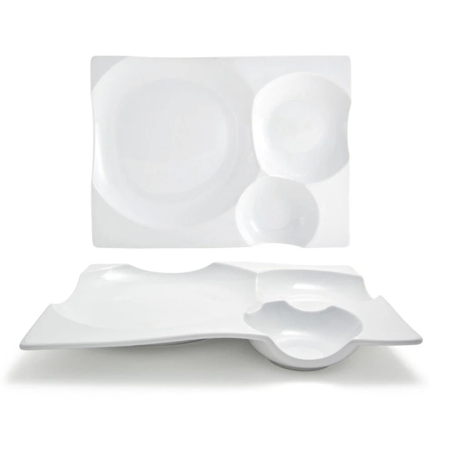 Plates, Bento, Harmony, 12 x 9 Inch, White, Rectangular,4 - 1 EACH