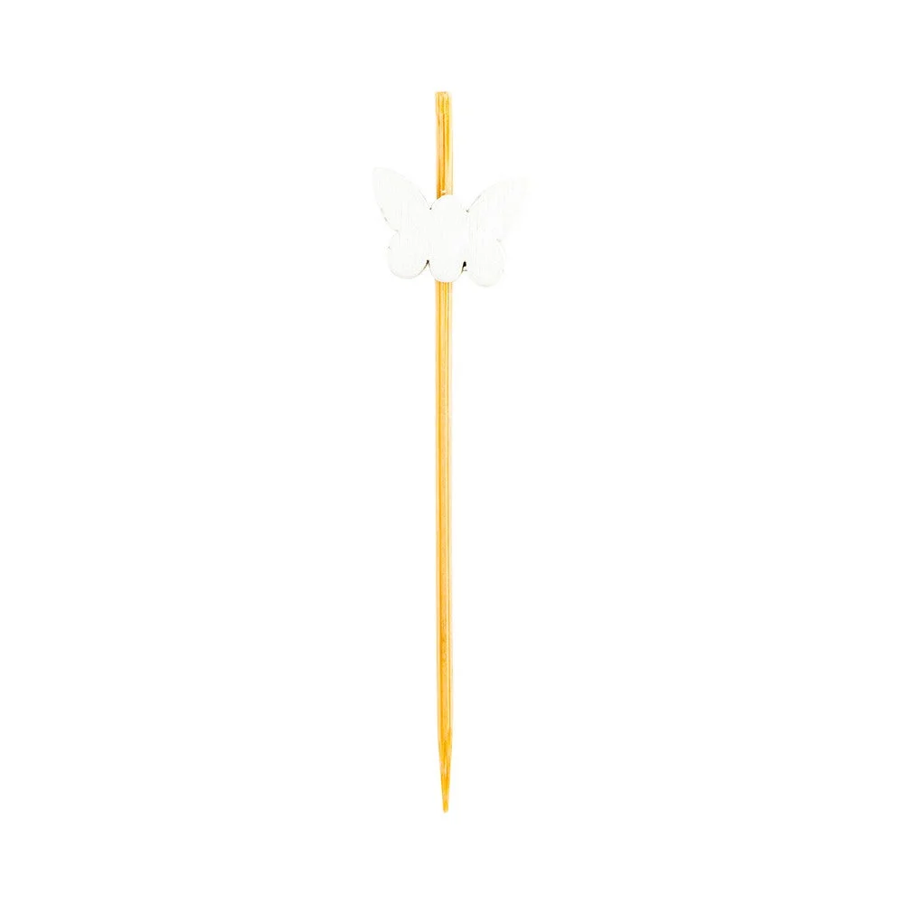 Skewers, White Butterfly, 4 Inch, Bamboo, 4 Linear Inch,1 - 1000 COUNT
