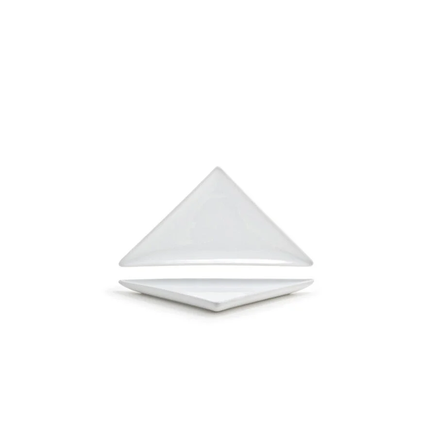 Plates, Triangular, 4 x 7.5 Inch, Mod, White, Porcelain,12 - 1 EACH