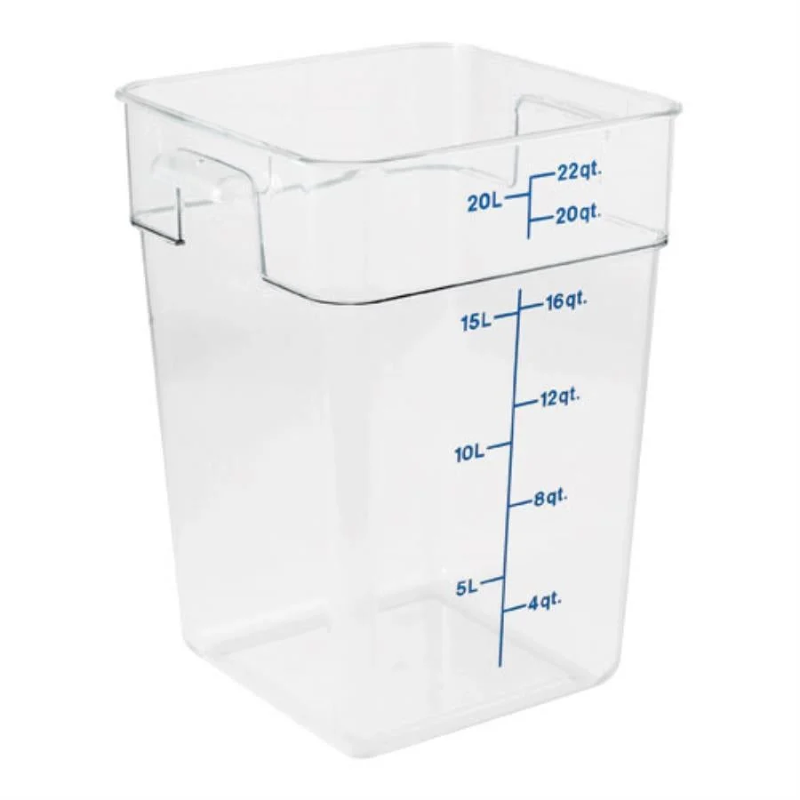 Container, Food Storage, 22 Quart, Square, Clear, Polypropylene, with Handles & Measurement Gradations,1 - 1 EACH