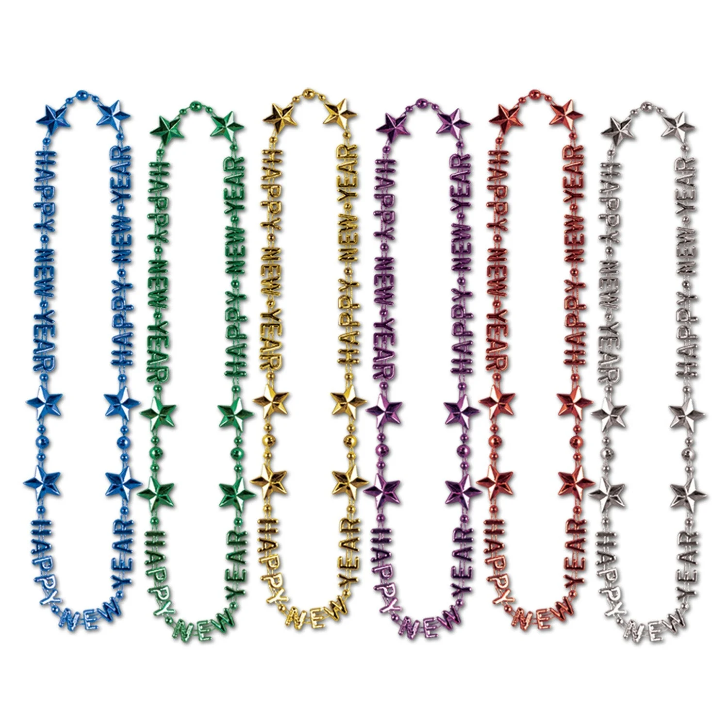 Necklaces, Beaded, Happy New Year, Assorted Color, 36 Inch,1 - 12 COUNT