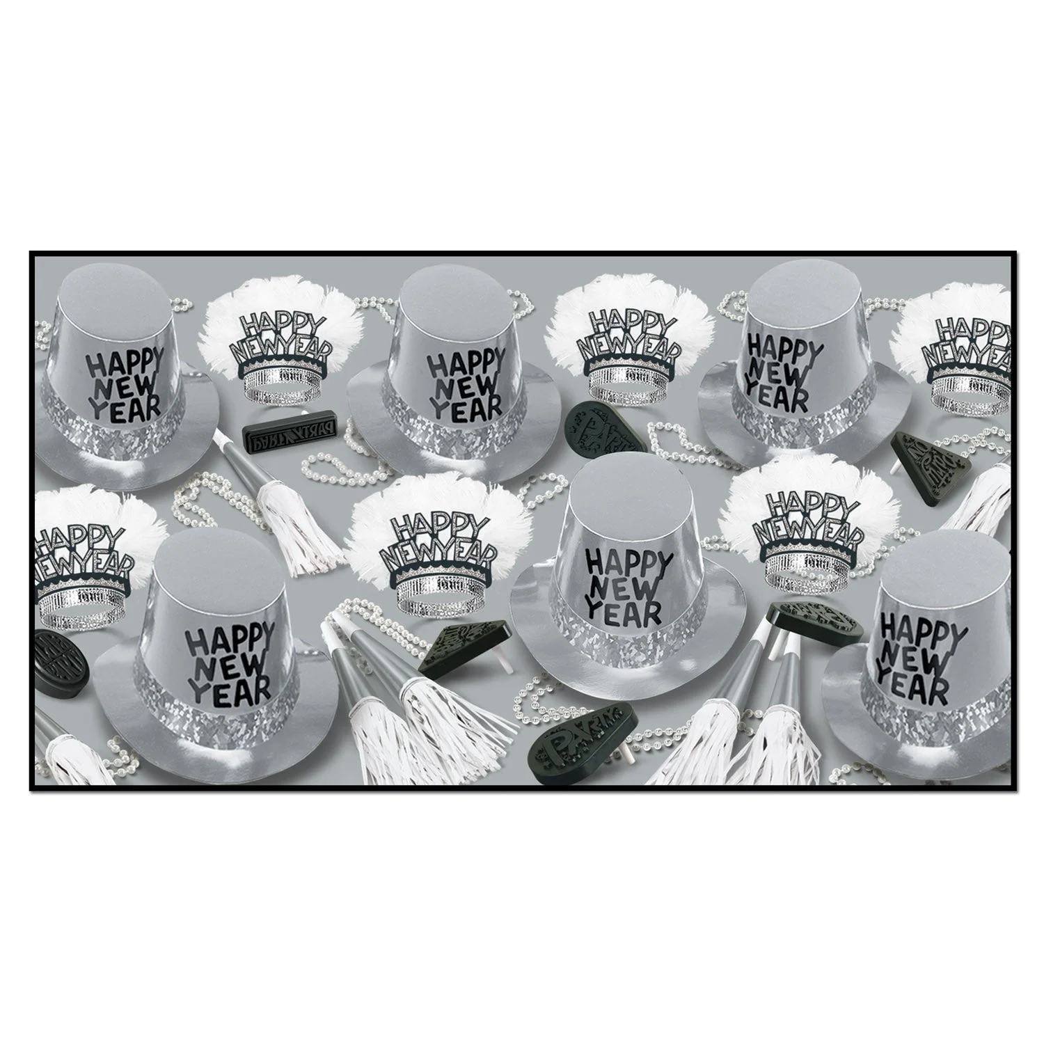 Party Assortment, Platinum, Happy New Year, with Hats/Beads/Noise Makers, for 50,1 - 1 EACH