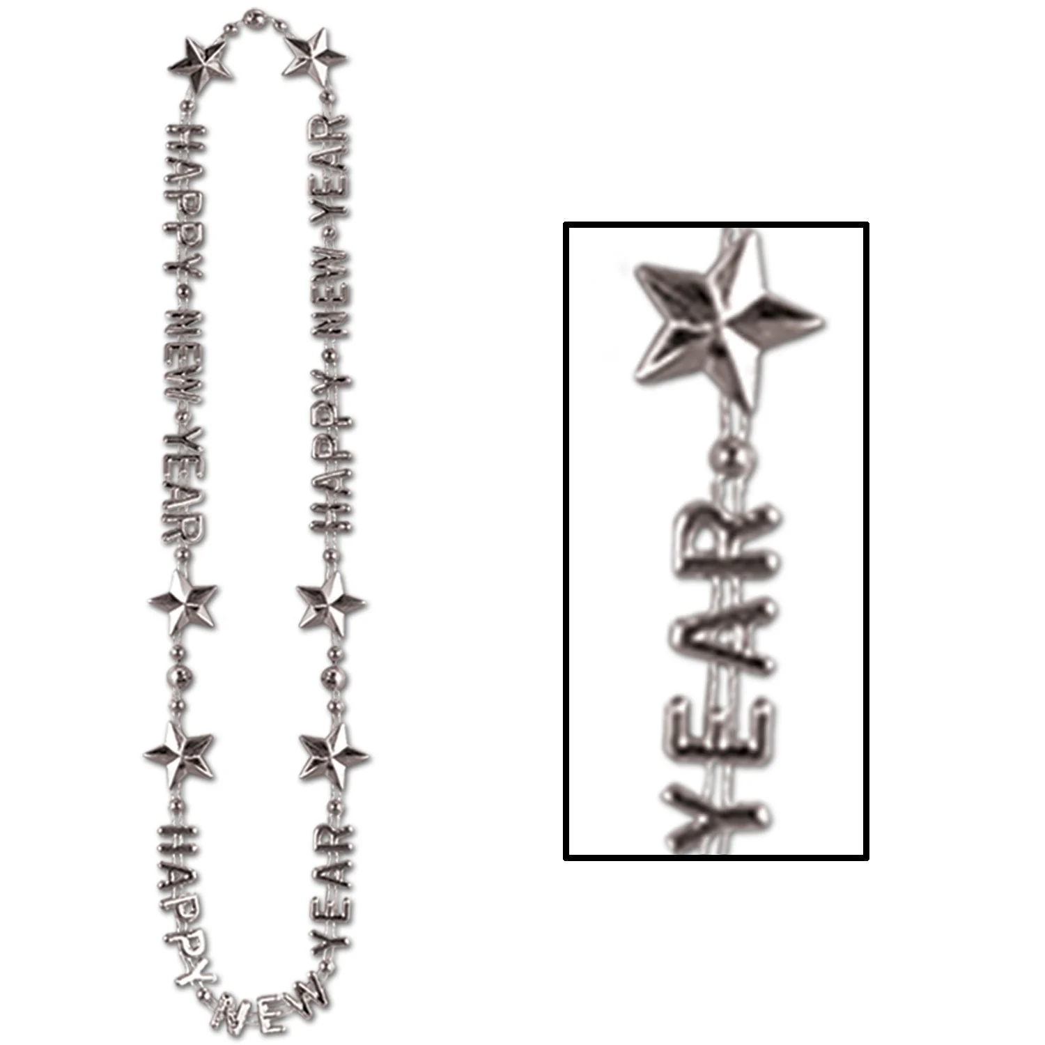 Necklaces, Beaded, Happy New Year, Silver, 36 Inch,1 - 12 COUNT