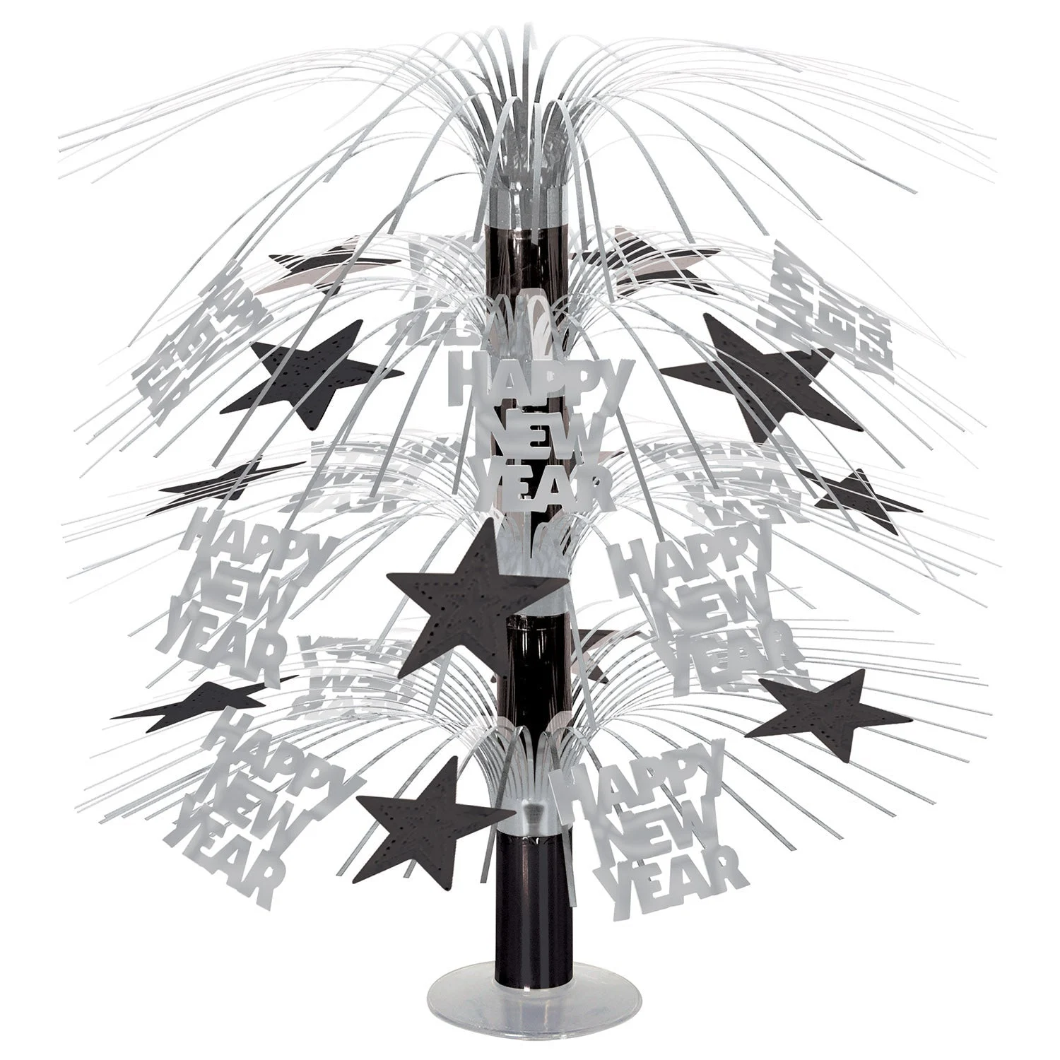 Decorations, Centerpiece, Cascade, Happy New Year, Black & Silver, 18 Inch,1 - 6 COUNT