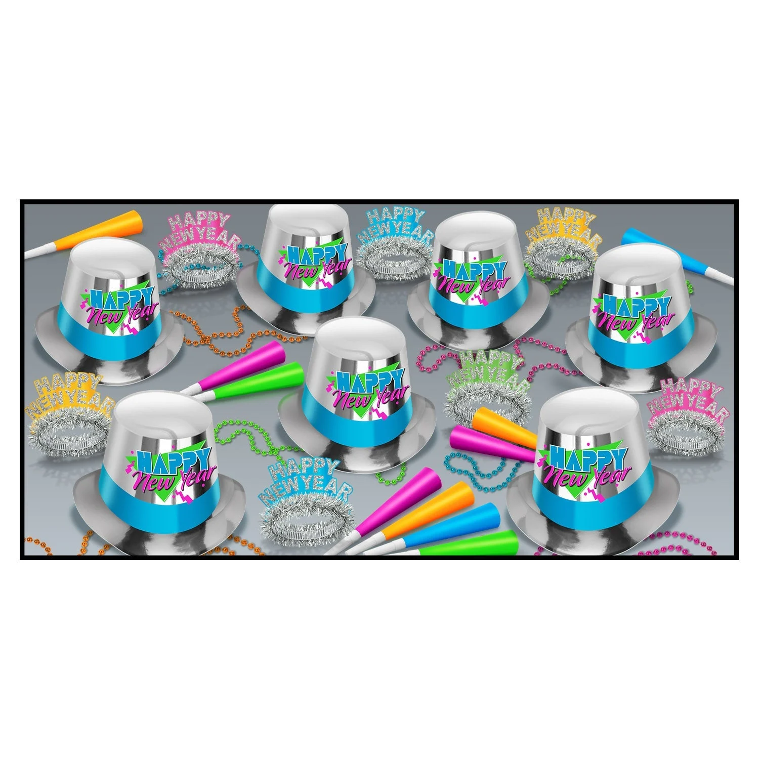 Party Assortment, 80's, Happy New Year, with Hats/Beads/Horns, for 50,1 - 1 EACH