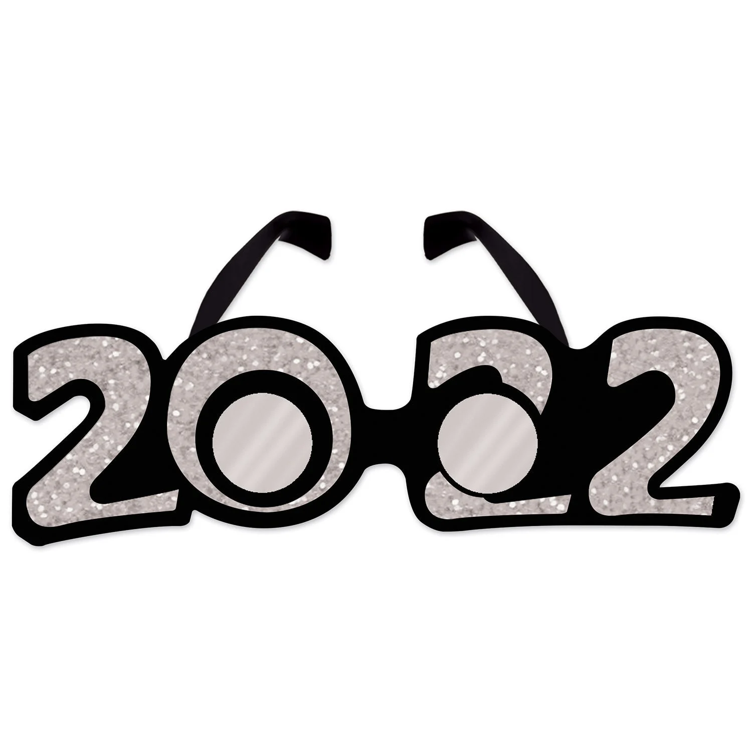 Glasses, 2022, Happy New Year, Glittered Silver, One Size Fits Most, Plastic,1 - 12 COUNT