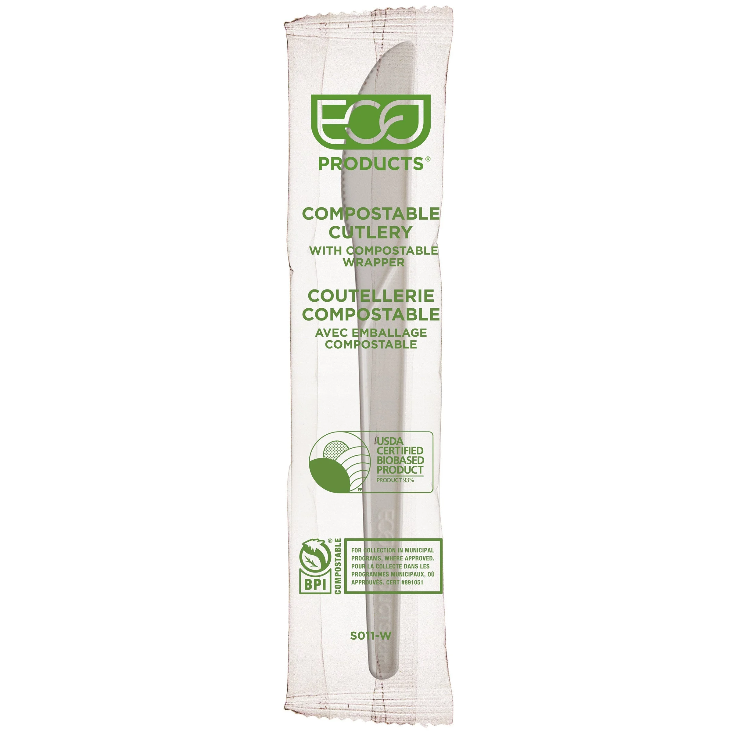 Knives, Plastic, White, Compostable, PLA, Individually-Wrapped,1000 - 1 COUNT