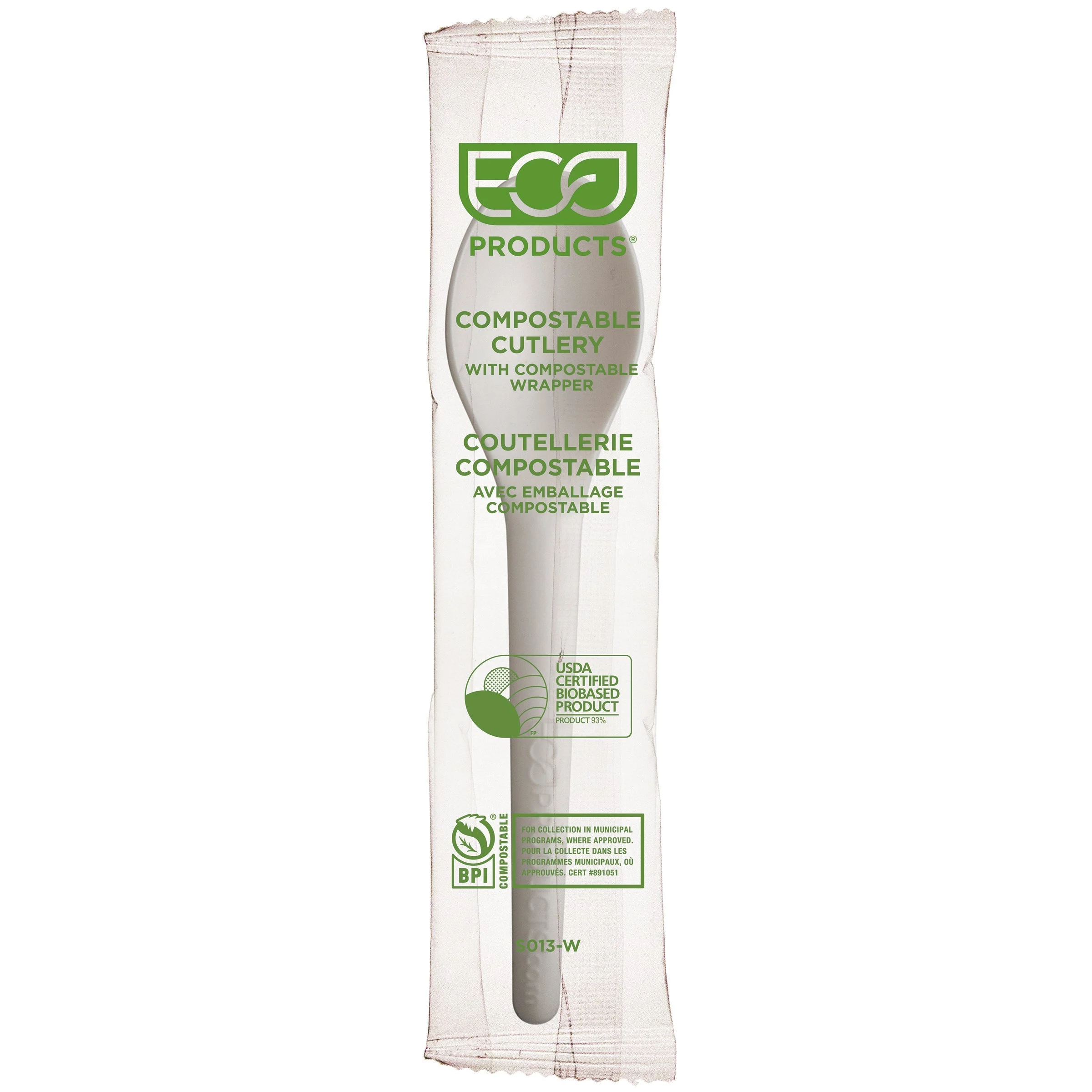Spoons, Plastic, White, Compostable, PLA, Individually-Wrapped,1000 - 1 COUNT