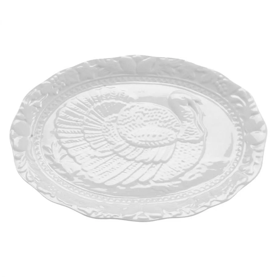 Platter, Porcelain, 17.50 Inch, White, Oval, Embossed,1 - 1 COUNT
