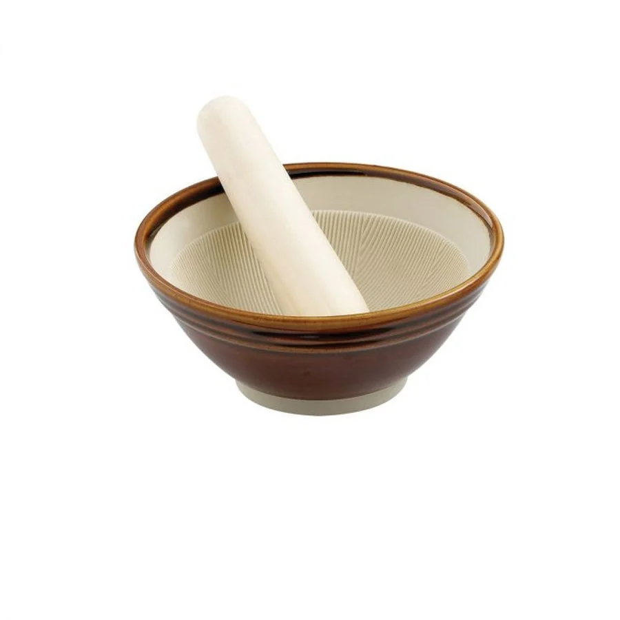 Mortar & Pestle Sets, 5.5 x 2.25 Inch, Ceramic, with Wooden Pestle,24 - 24 EACH