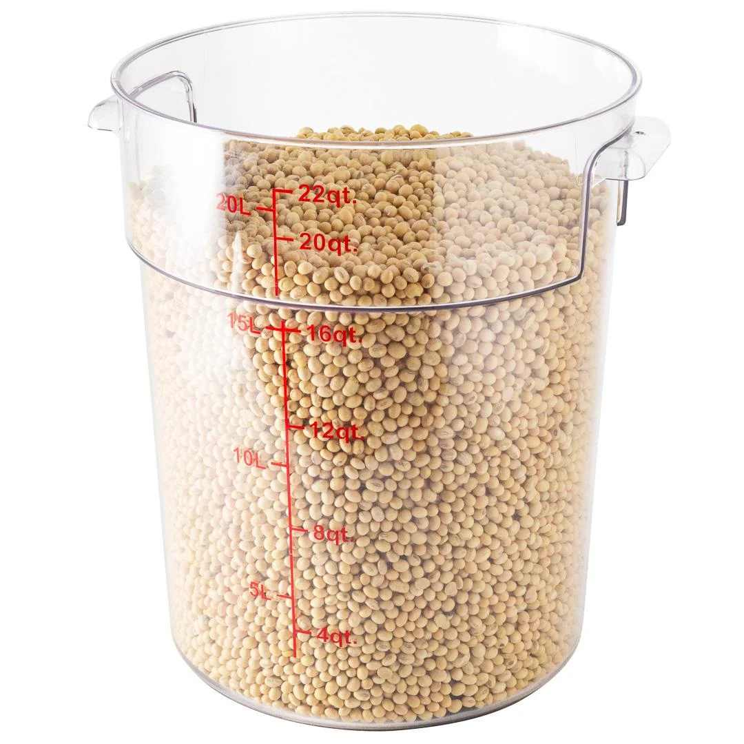 Container, Food Storage, 22 Quart, Round, Clear with Red Volume Markers, Plastic,1 - 1 EACH