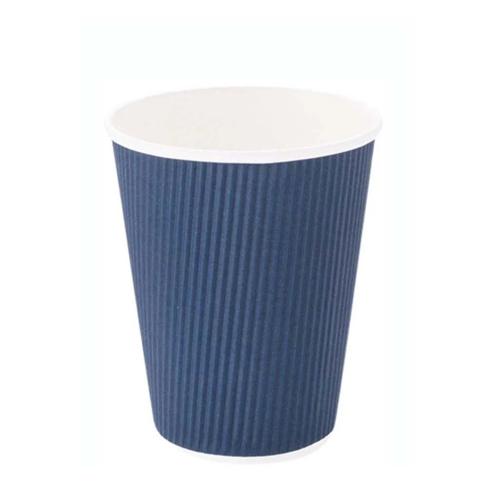 Cups, Coffee, 12 Ounce, Paper, Midnight Blue, Ripple Wall, 3.50 x 3.50 x 4.25 Inch,25 - 1 EACH
