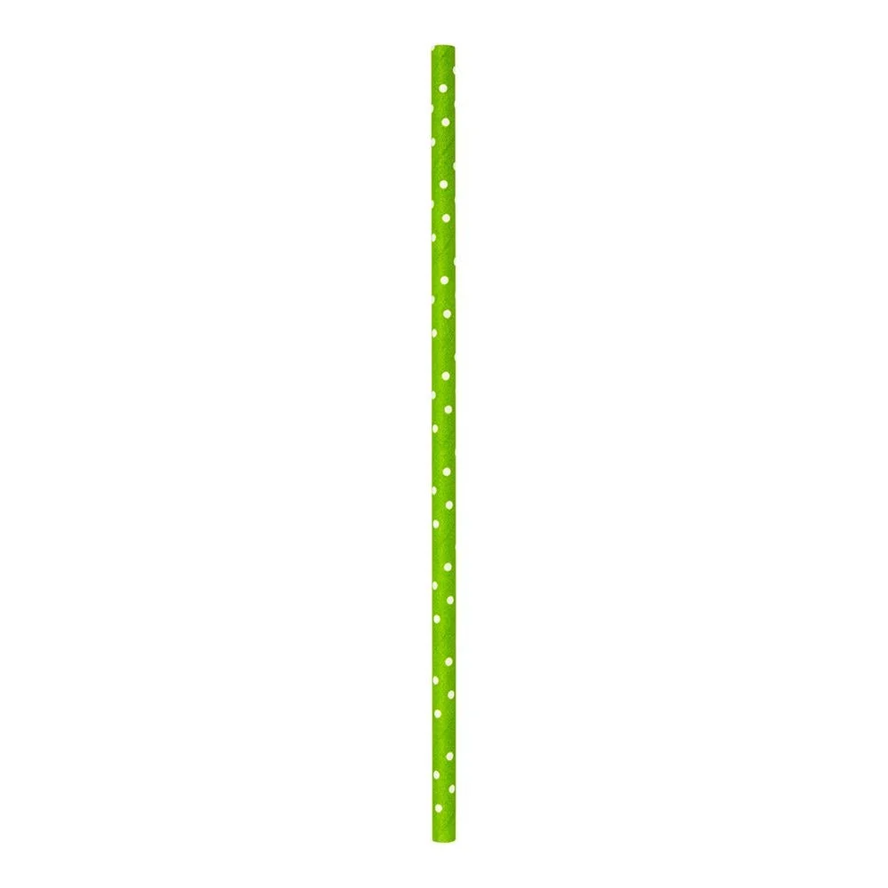 Straws, 7.75 Inch, Paper, Green Polka Dot, Biodegradable,1 - 25 COUNT