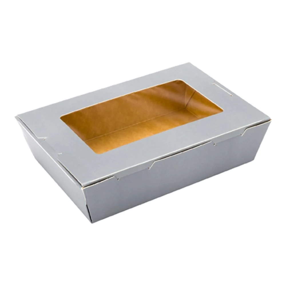 Containers, Take-Out, 42 Ounce, Paper, Gray, Rectangular, 8 x 5.5 x 2 Inch, with Window,1 - 50 COUNT