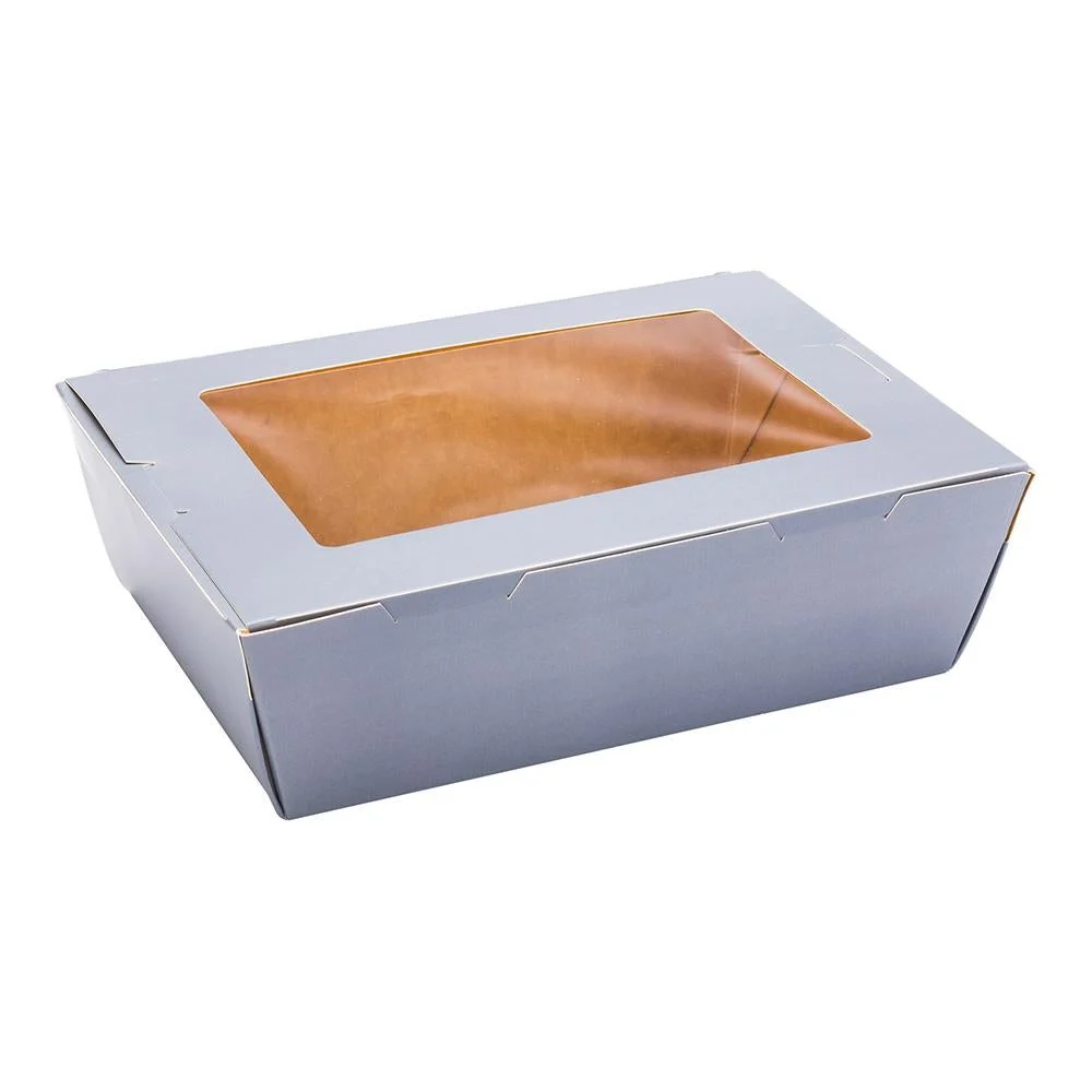 Containers, Take-Out, 71 Ounce, Paper, Gray, Rectangular, 8.75 x 6.5 x 2.5 Inch, with Window,1 - 50 COUNT